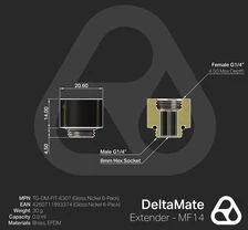 Thermal Grizzly DeltaMate Extender Fitting – MF14, Gloss nickel, 6er-Pack