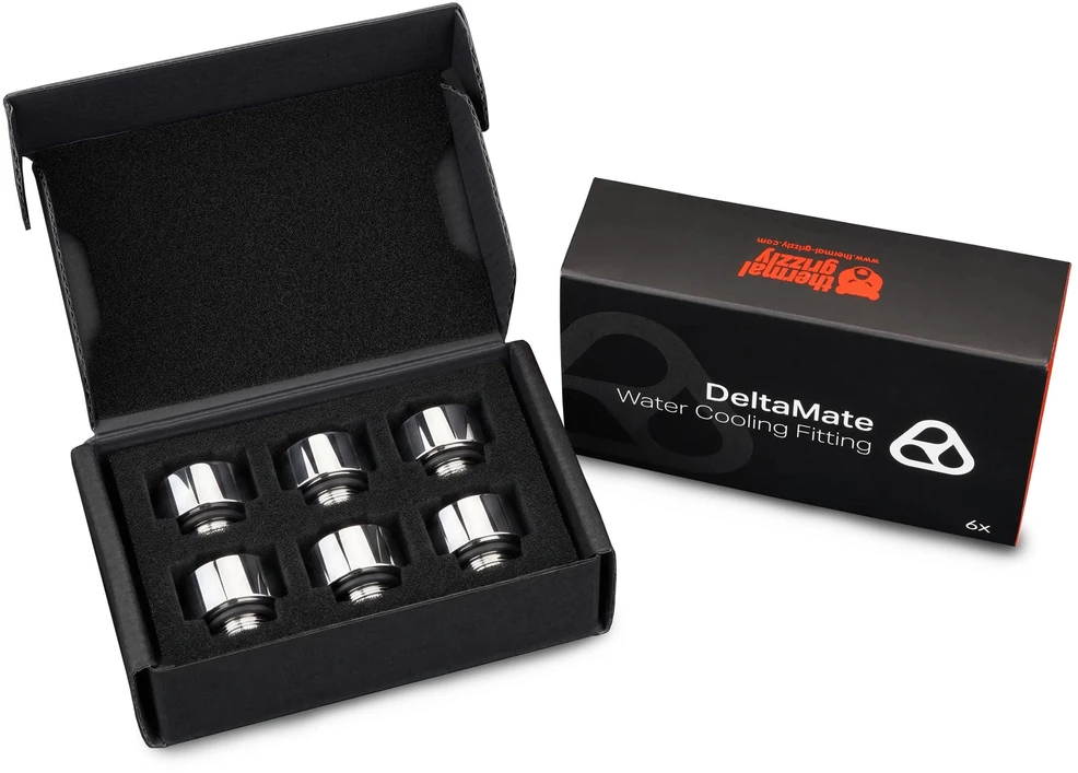 Thermal Grizzly DeltaMate Extender Fitting – MF10, Gloss nickel, 6er-Pack