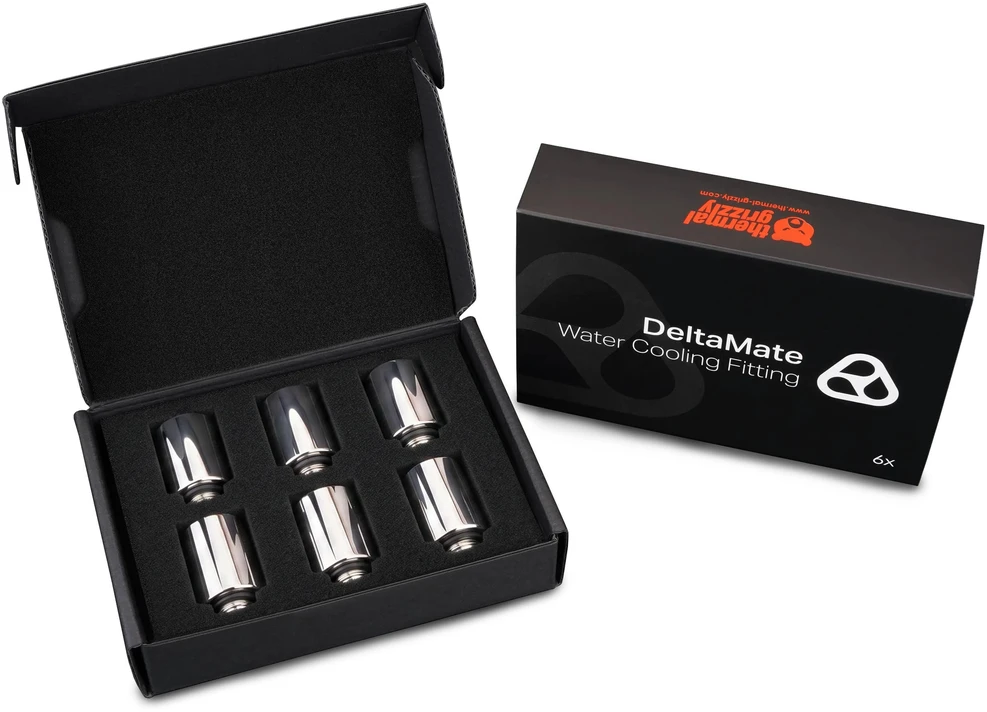Thermal Grizzly DeltaMate Extender Fitting – MF28, Gloss nickel, 6er-Pack