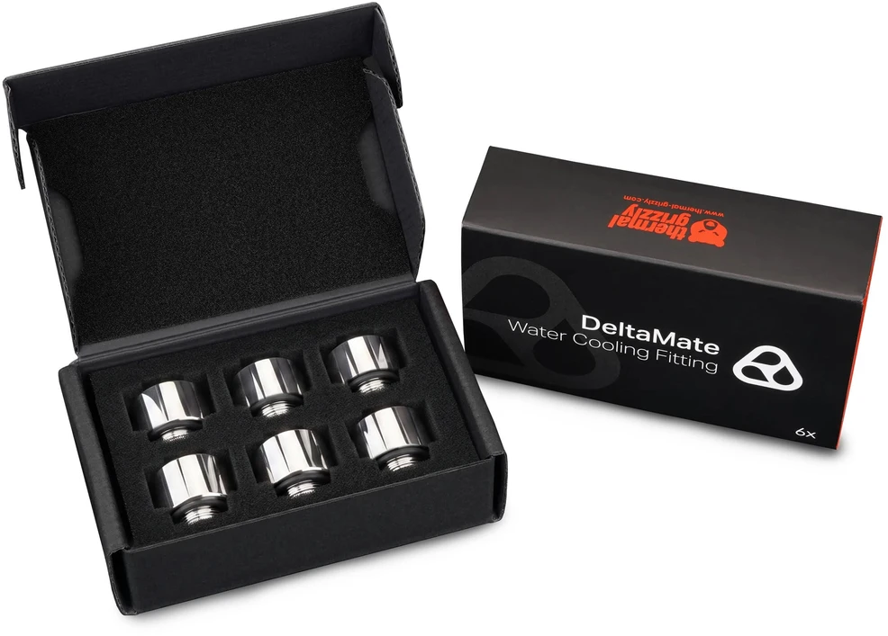 Thermal Grizzly DeltaMate Extender Fitting – MF14, Gloss nickel, 6er-Pack