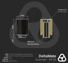 Thermal Grizzly DeltaMate Extender Fitting – MF28, Gloss nickel, 6er-Pack