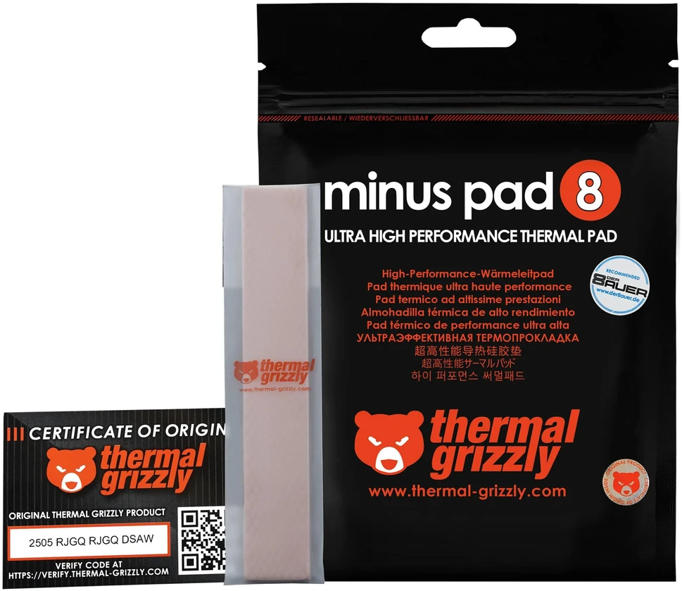 Thermal Grizzly Terminis „Grizzly Minus Pad“ 8 colių, 120 x 20 x 1,5 mm, 2 vnt.