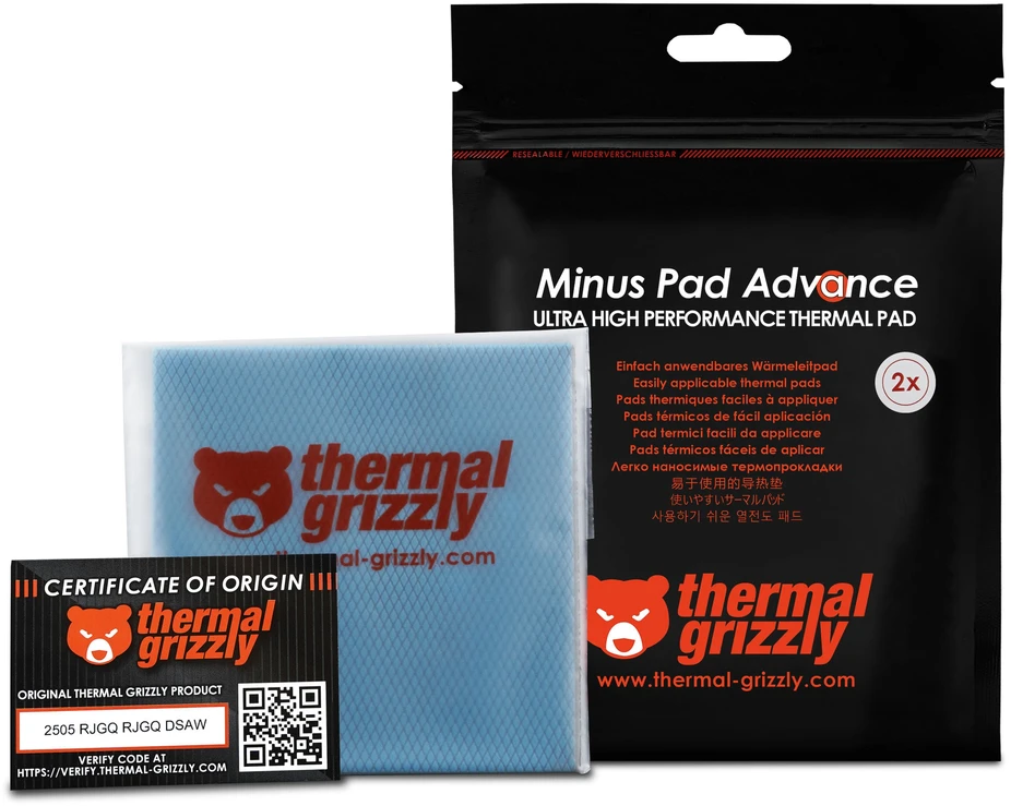 Thermal Grizzly Terminiai „Grizzly“ antgaliai „Grizzly Minus Pad Advance“ – 100 x 100 x 1,0 mm, 2 vnt.