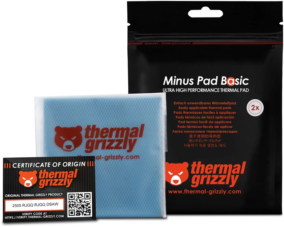 Thermal Grizzly Terminiai „Grizzly“ antgaliai „Grizzly Minus Pad Basic“ – 100 x 100 x 2,0 mm, 2 vnt.
