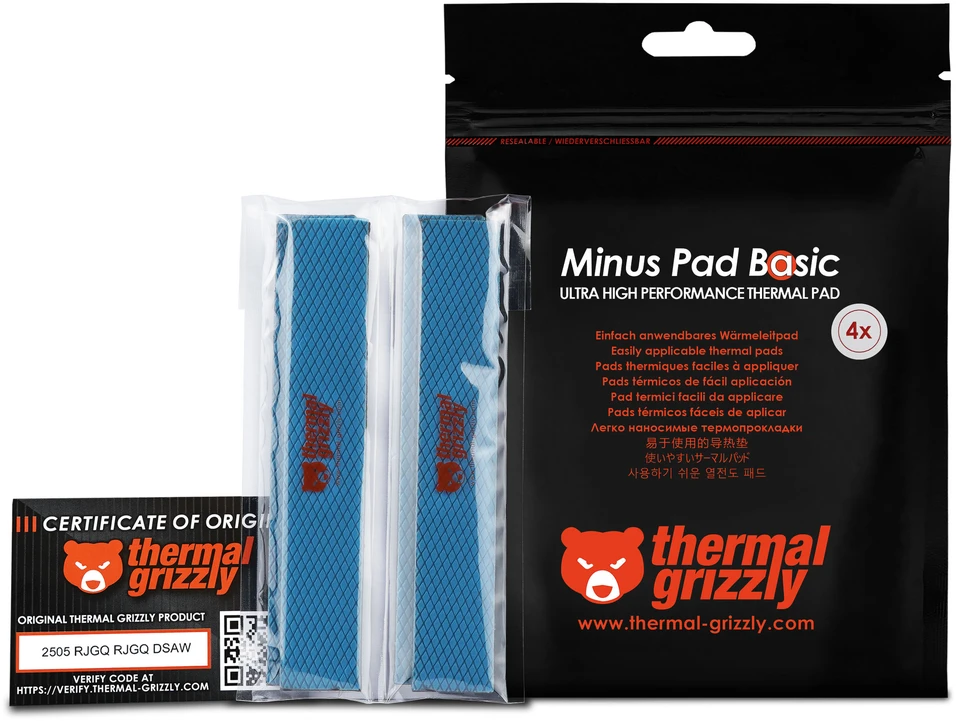 Thermal Grizzly Terminiai „Grizzly“ antgaliai „Grizzly Minus Pad Basic“ – 120 x 20 x 2,0 mm, 4 vnt.