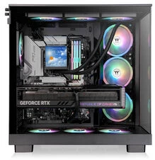 „Thermaltake View 380 XL WS ARGB“, bokšto tipo korpusas - medinis/juodas, 2 grūdinto stiklo plokštės, medinė konstrukcija