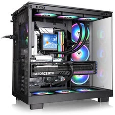 „Thermaltake View 380 XL WS ARGB“, bokšto tipo korpusas - medinis/juodas, 2 grūdinto stiklo plokštės, medinė konstrukcija