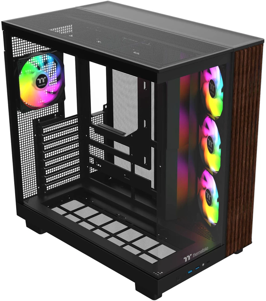 „Thermaltake View 380 XL WS ARGB“, bokšto tipo korpusas - medinis/juodas, 2 grūdinto stiklo plokštės, medinė konstrukcija