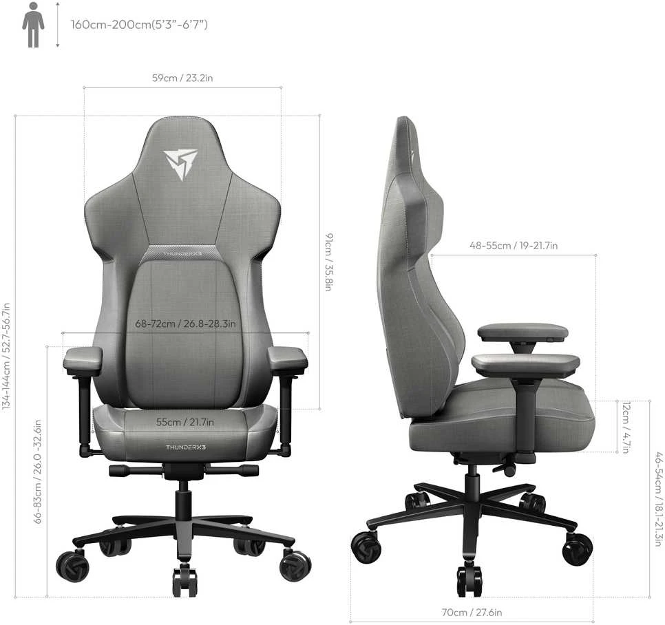 „ThunderX3 CORE Loft“ ergonominė žaidimų kėdė – šviesiai pilka