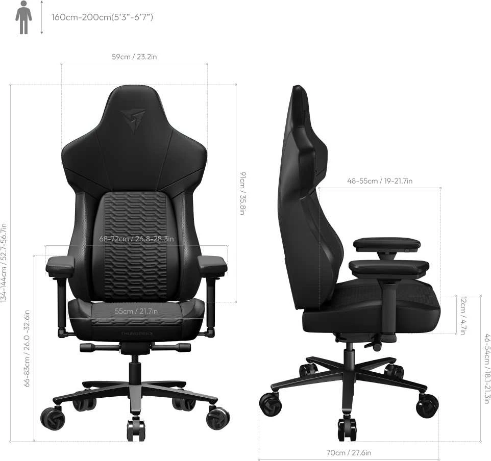 „ThunderX3 CORE Racer“ ergonominė žaidimų kėdė – Juodas