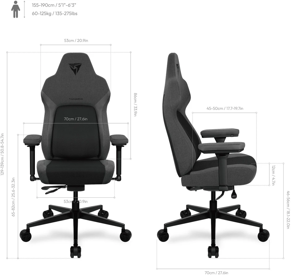 ThunderX3 CORE Smart ergonominė žaidimų kėdė – Mesh juodos spalvos
