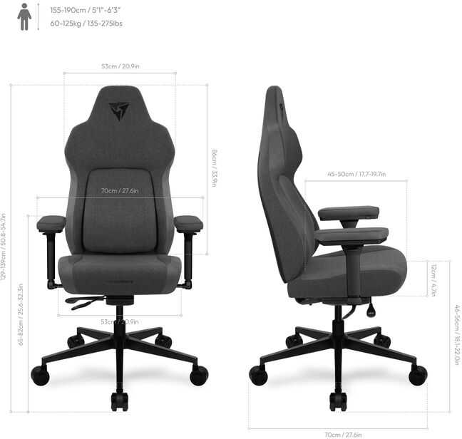 ThunderX3 CORE Smart Ergonomischer Gaming Stuhl – Loft Dark Pilkas