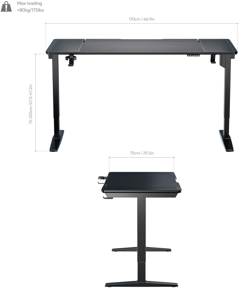 TX3 ThunderX3 LAB-X Gaming Desk, Height-Adjustable - Juodas