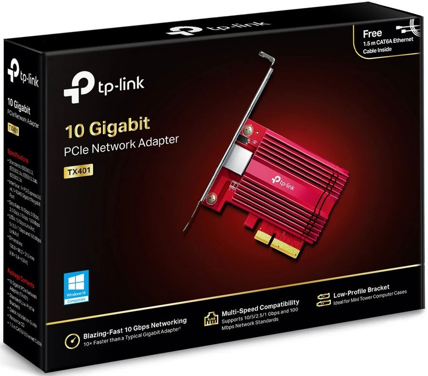 TP-LINK | TX401 | Gigabit PCI Express tinklo adapteris | 10/100/1000 Mbit/s | 1× PCI Express 3.0 x 4, 1× RJ45 Gigabit/Megabit prievadas