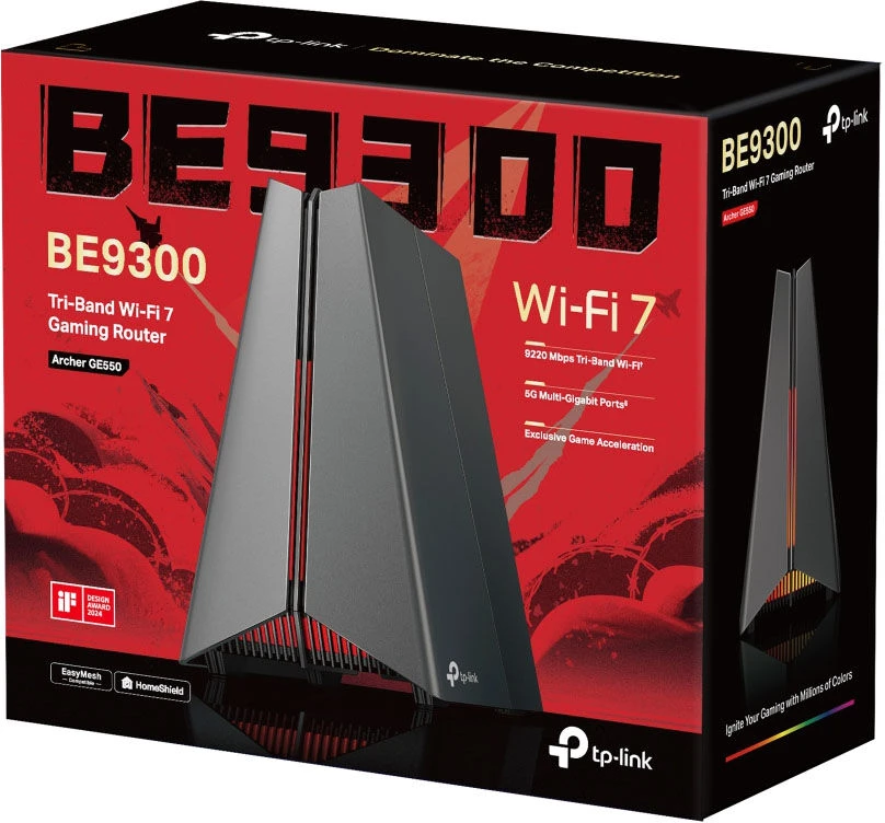 Maršrutizatorius TP-Link Archer GE550 Gaming-router, Tri-Band WiFi 7, 9.220 Mbit/s, Mesh, RGB - juodas
