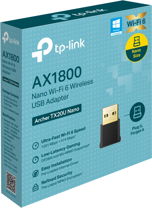TP-LINK | AX1800 Nano dviejų dažnių „Wi-Fi 6“ USB adapteris | Archer TX20U Nano | USB 2.0