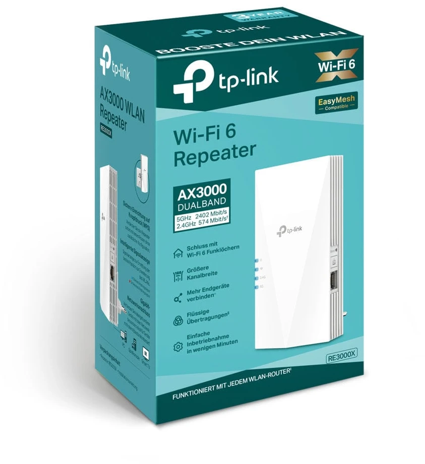Maršrutizatorius TP-Link RE3000X Tinklo kartotuvas 2402 Mbit/ai Balta