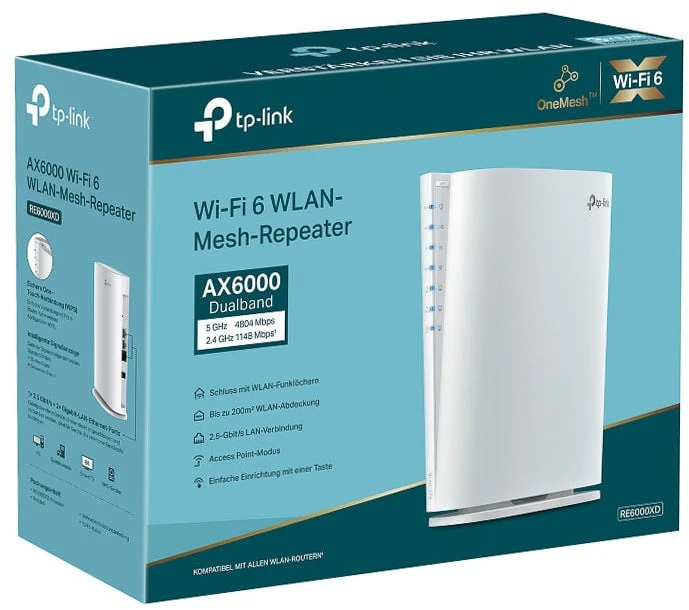 Maršrutizatorius TP-Link RE6000XD WLAN kartotuvas, Wi-Fi 6 AX6000, 2,5G LAN, OneMesh - baltas