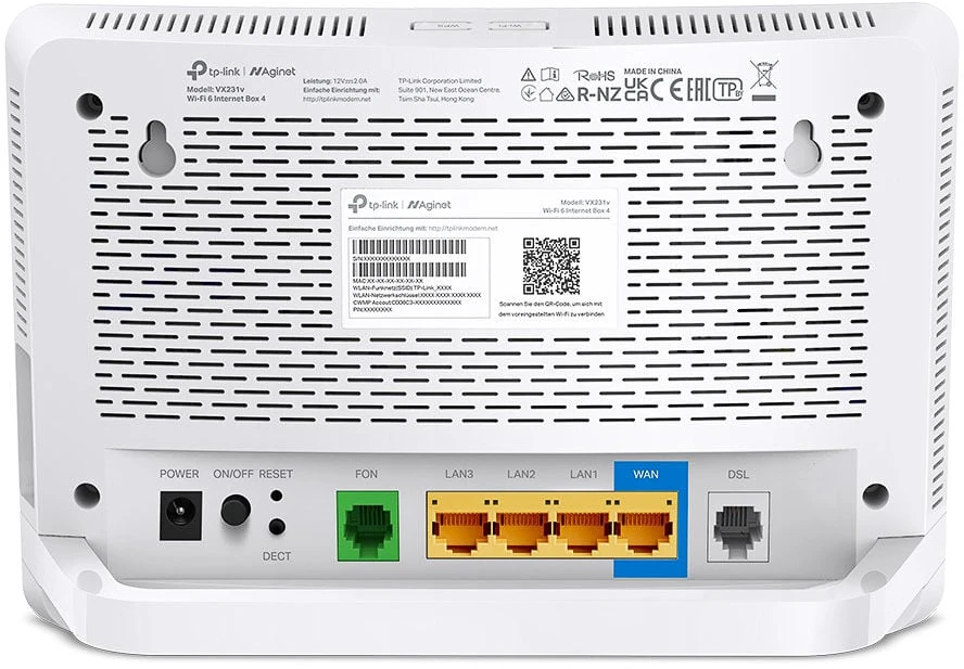 TP-Link Wi-Fi 6 interneto dėžutė 4, Wi-Fi 6 (802.11ax), dviejų dažnių (2.4 GHz / 5 GHz), Ethernet LAN, ADSL, balta, stalviršio maršrutizatorius