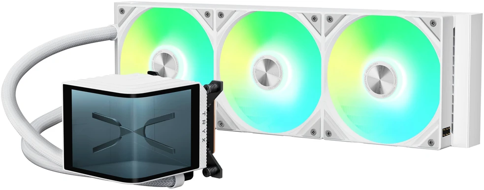TRYX PANORAMA 360 ARGB All-in-One Liquid Cooler, 3D-AMOLED-Ekranas – 360mm, baltos spalvos