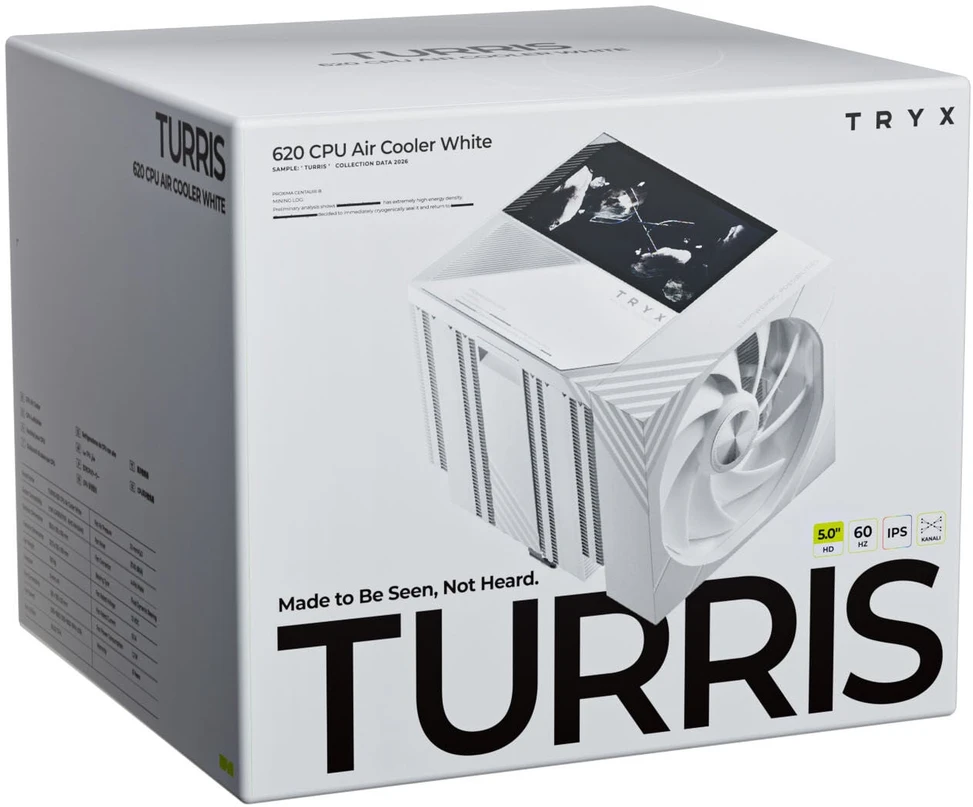 TRYX TURRIS T620 procesoriaus oro aušintuvas, dviejų bokštų, su 5 colių ekranu ir 120 mm, Baltas