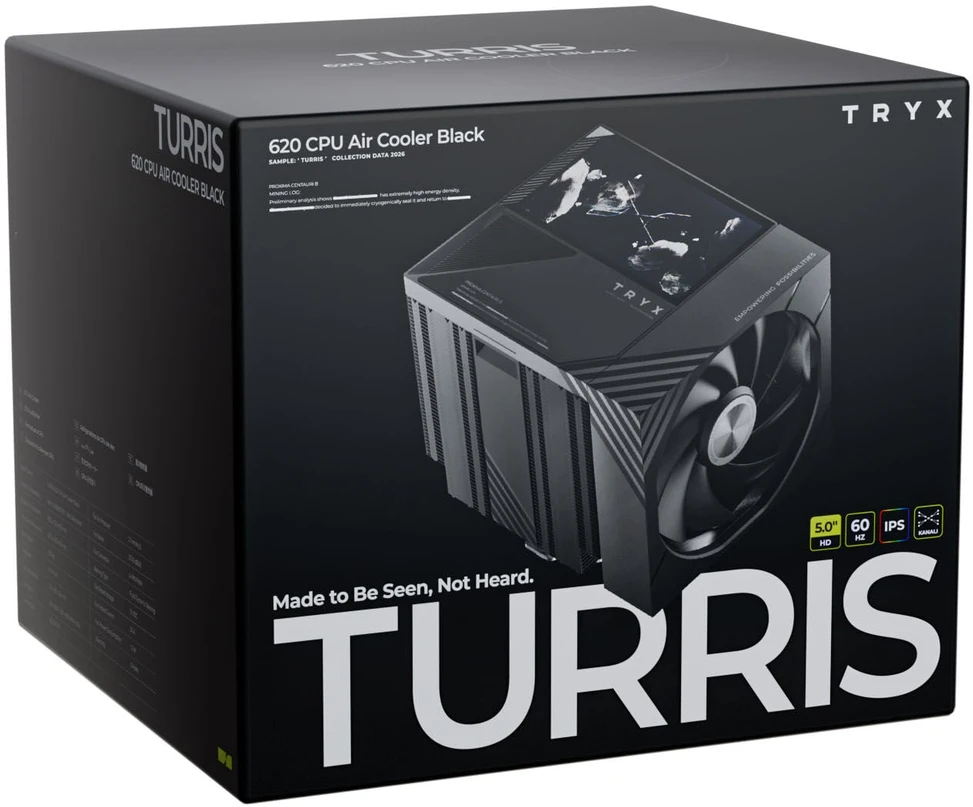 TRYX TURRIS T620 CPU Air Cooler, Dual-Tower, with 5-Inch Ekranas – 120mm, Juodas