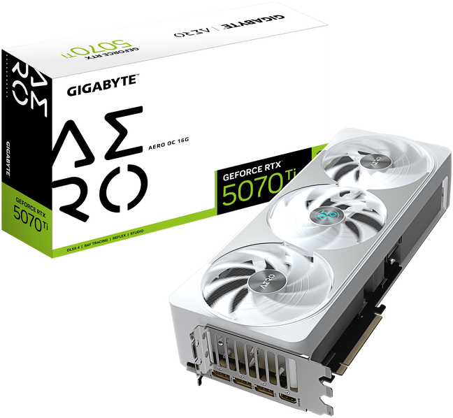 Vaizdo plokštė GIGABYTE GeForce RTX 5070 Ti AERO OC 16G Grafikos plokštė - 16GB GDDR7, 256bit, PCI-E 5.0, 2588 MHz Core Clock, 3 x DP 2.1a, 1 x HDMI 2.1b, NVIDIA DLSS 4, GV-N507TAERO OC-16GD