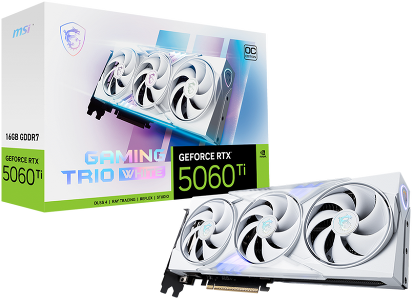 Vaizdo plokštė MSI GeForce RTX 5060 Ti 16G Gaming TRIO OC Baltas DLSS