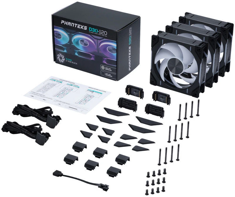 Ventiliatorius PHANTEKS D30 PWM Regular Airflow D-RGB Fan - 120mm, juodas + 3-pack