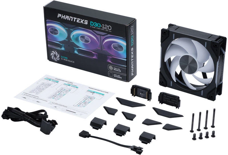 Ventiliatorius PHANTEKS D30 PWM Regular Airflow D-RGB Fan - 120mm, juodas + 3-pack