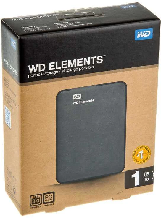 Išorinis kietasis diskas Western Digital Elements HDD 1TB USB3, Juodas