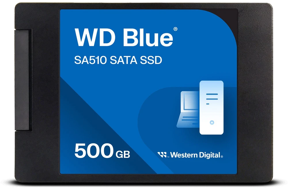 WD Mėlyna SA510 SSD 500GB SATA III 6Gb/s korpuse, 2.5" 7mm vidinėje dalyje, vienoje pakuotėje, maitinamas „SANDISK“