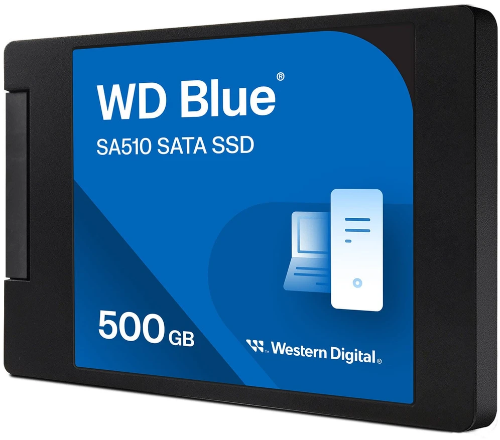 WD Mėlyna SA510 SSD 500GB SATA III 6Gb/s korpuse, 2.5" 7mm vidinėje dalyje, vienoje pakuotėje, maitinamas „SANDISK“