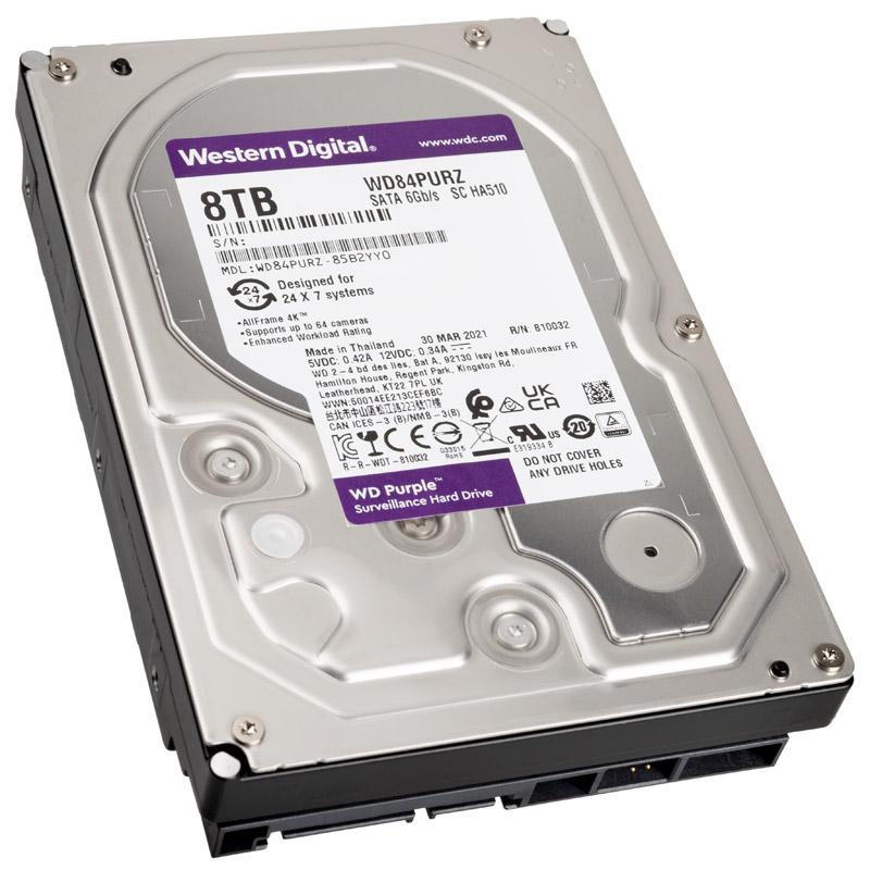 „Western Digital WD Violetinė 8TB SATA 6Gb/s CE“ kietasis diskas, 8,9 cm, 3,5 colio, vidinis, 5640 RPM, 128 MB talpykla, 24x7, birių talpų