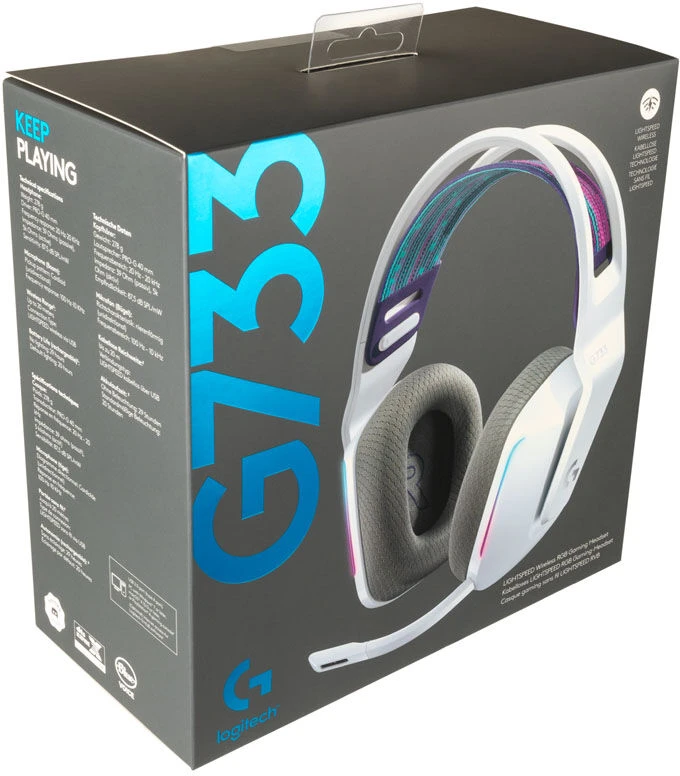Belaidės ausinės Logitech G733, LIGHTSPEED, RGB, Baltos spalvos