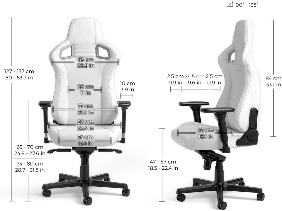 Žaidimų kėdė Noblechairs EPIC High-tech faux leather Gaming Chair, Baltas Edition