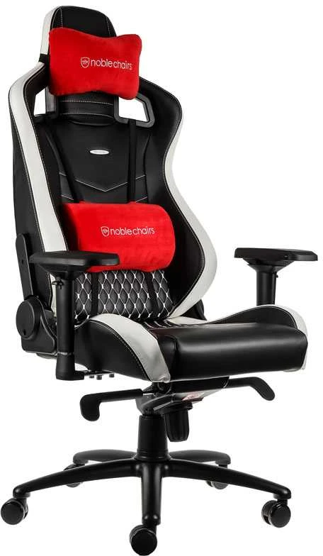 Žaidimų kėdė Noblechairs EPIC Real Leather Gaming Chair, Juoda-balta-raudona