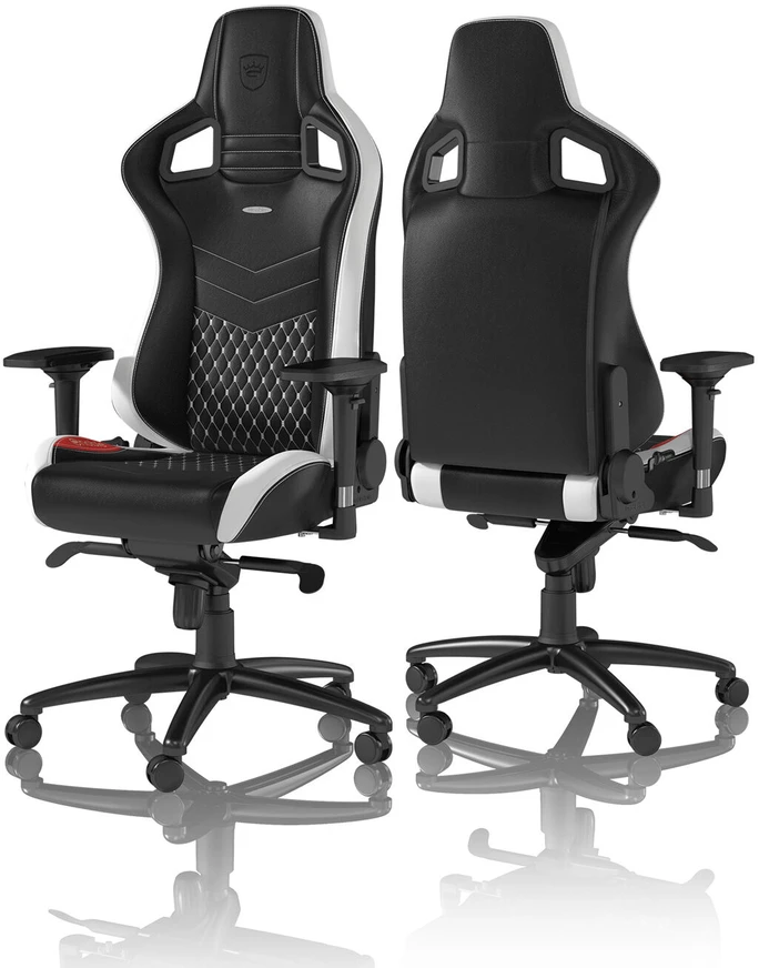 Žaidimų kėdė Noblechairs EPIC Real Leather Gaming Chair, Juoda-balta-raudona