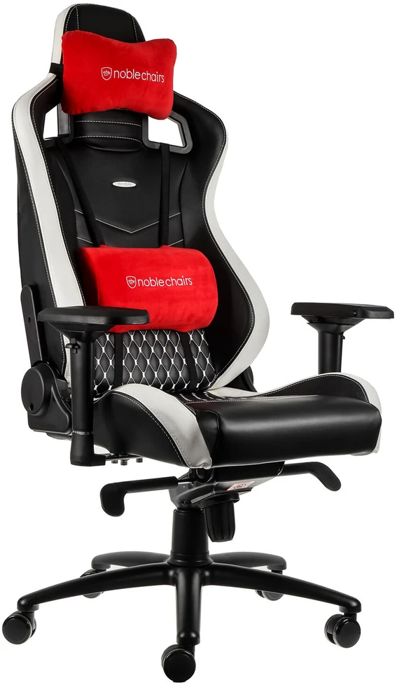 Žaidimų kėdė Noblechairs EPIC Real Leather Gaming Chair, Juoda-balta-raudona