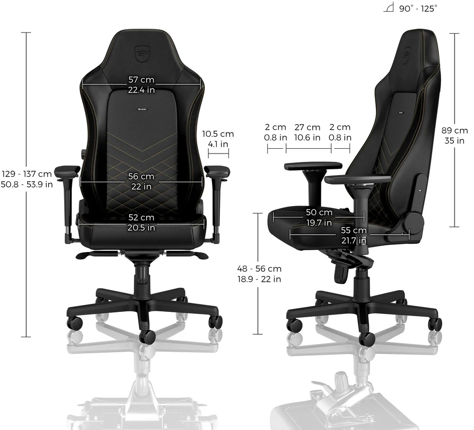 Žaidimų kėdė Noblechairs HERO PU-Leather Gaming Chair, Juoda-auksinė