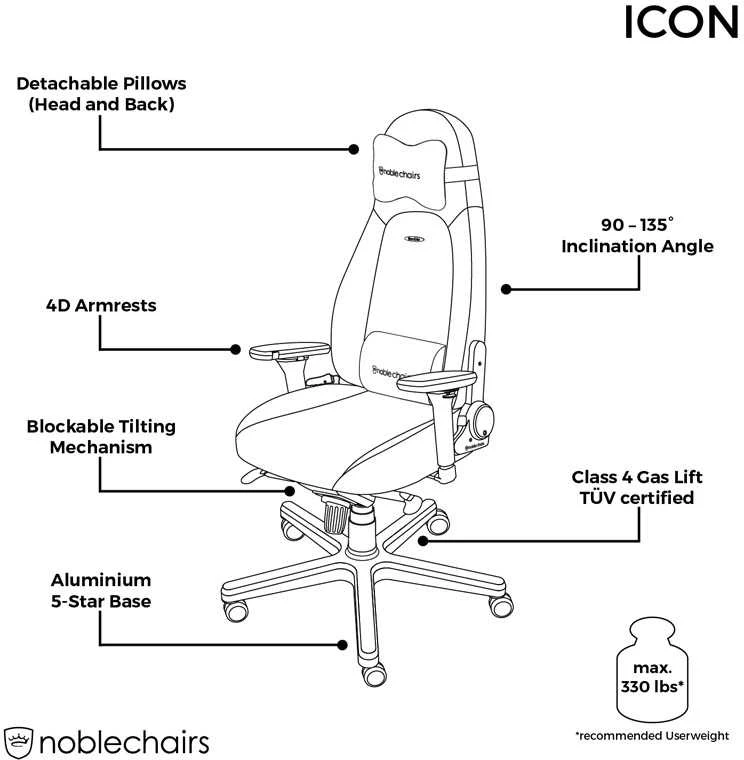 Žaidimų kėdė Noblechairs ICON Real leather Gaming Chair, Cognac-Juoda