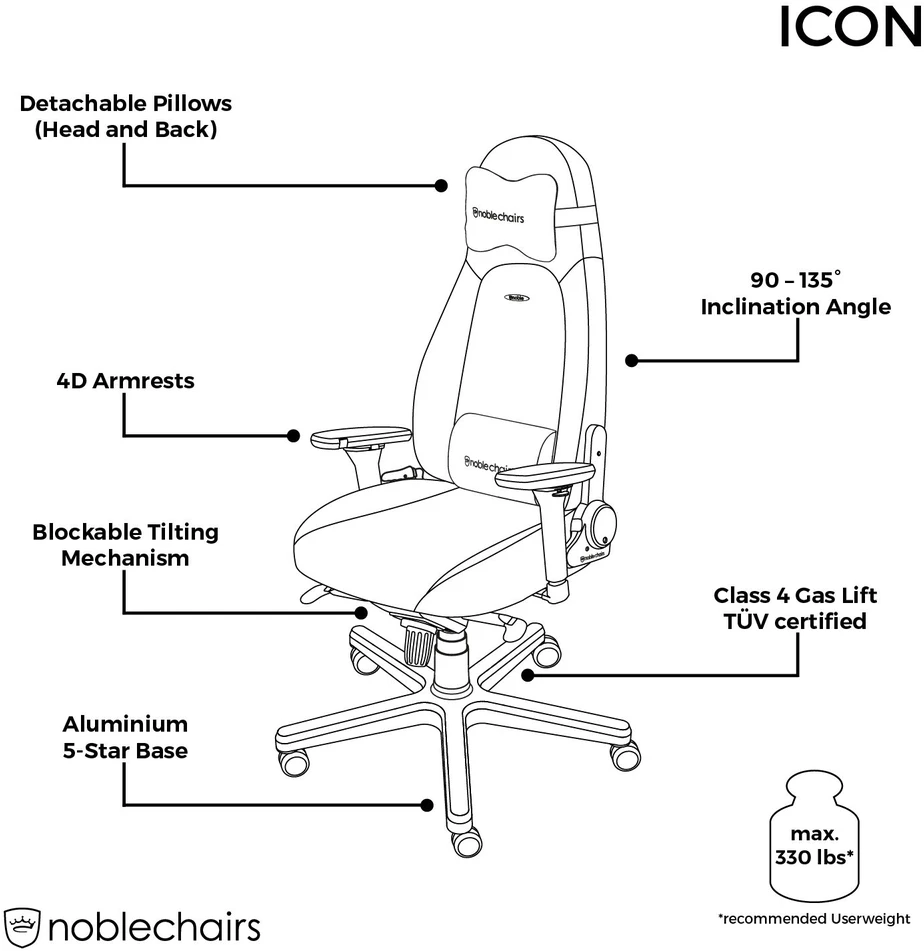 Žaidimų kėdė Noblechairs ICON Real leather Gaming Chair, Cognac-Juoda