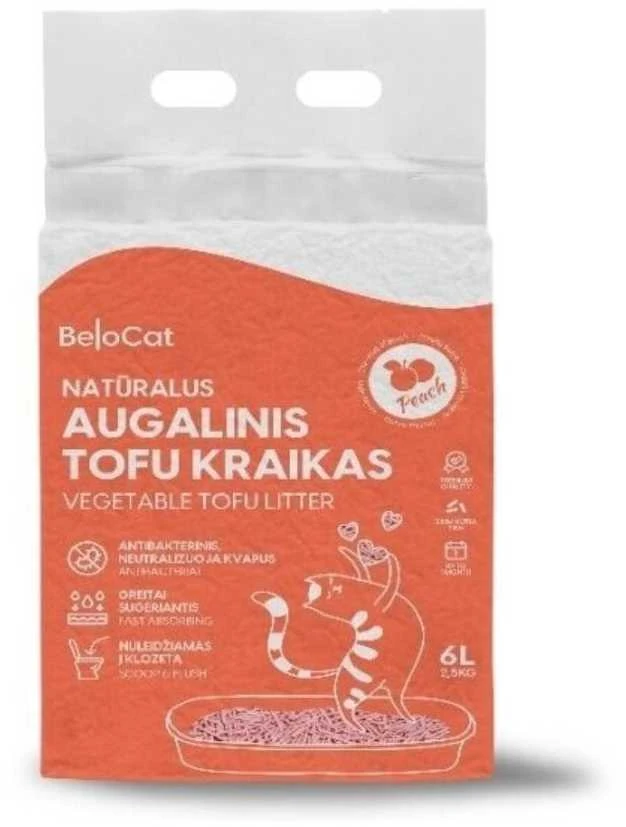 Belacor Belocat Tofu kraikas katėms persikų kvapo, 6 l
