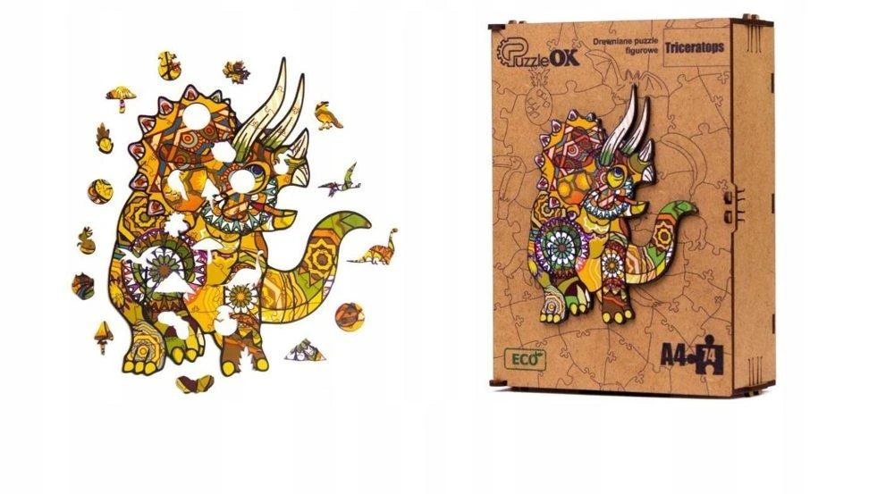 PuzzleOK Medinė dėlionė 74 vnt. - Triceratopsas aprašymas - Prekės nuotrauka