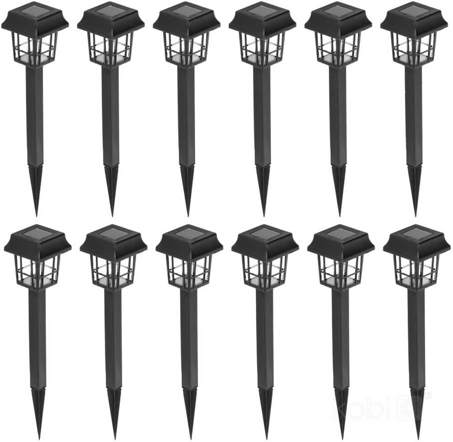 0,06W LED įsmeigiamas šviestuvas su saulės baterija FUSION, juodas, 6500K, IP44, 12vnt. pakuotė