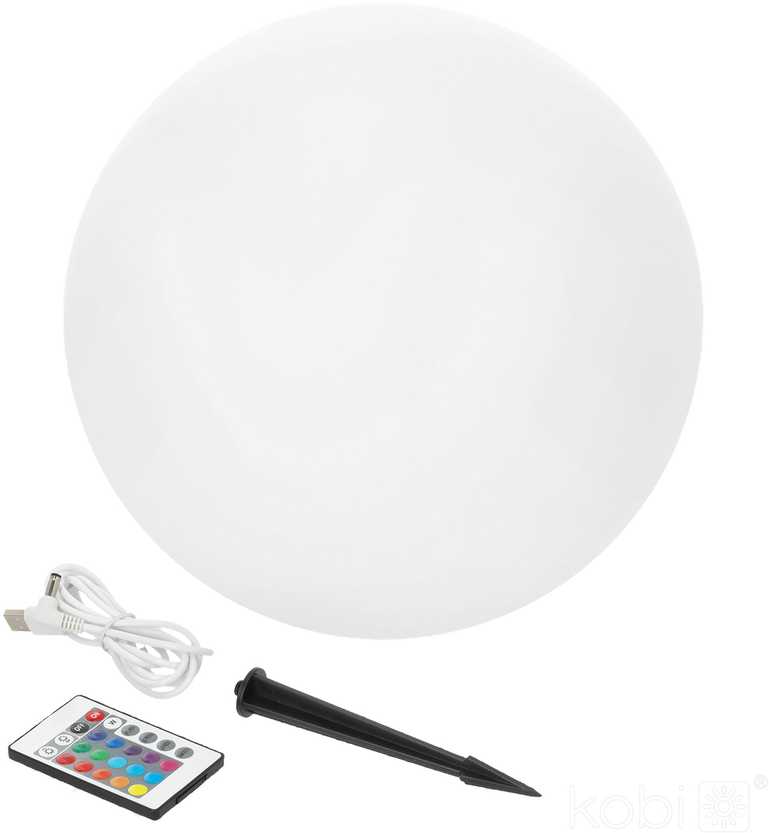 0,2W LED įsmeigiamas šviestuvas su saulės baterija GARDEN BALL, baltas, RGB, IP65