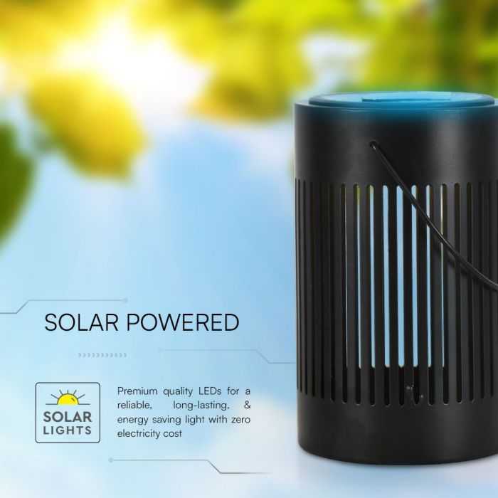 V-tac 0,5W LED įkraunamas šviestuvas su saulės baterija, juodas, 3000K, belaidis