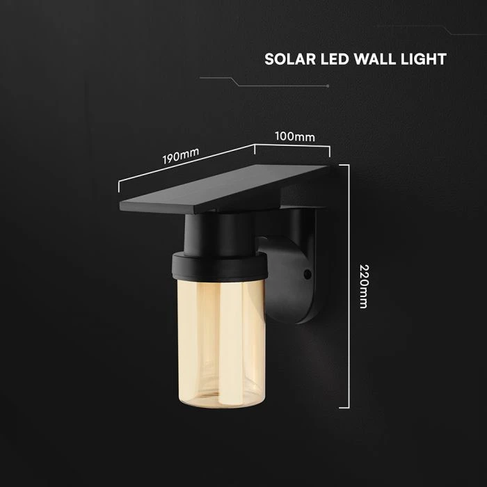 Sieninis šviestuvas 0,9W LED įkraunamas sieninis fasado šviestuvas, juodas, 2700/3200/5000K, IP54, su saulės baterija