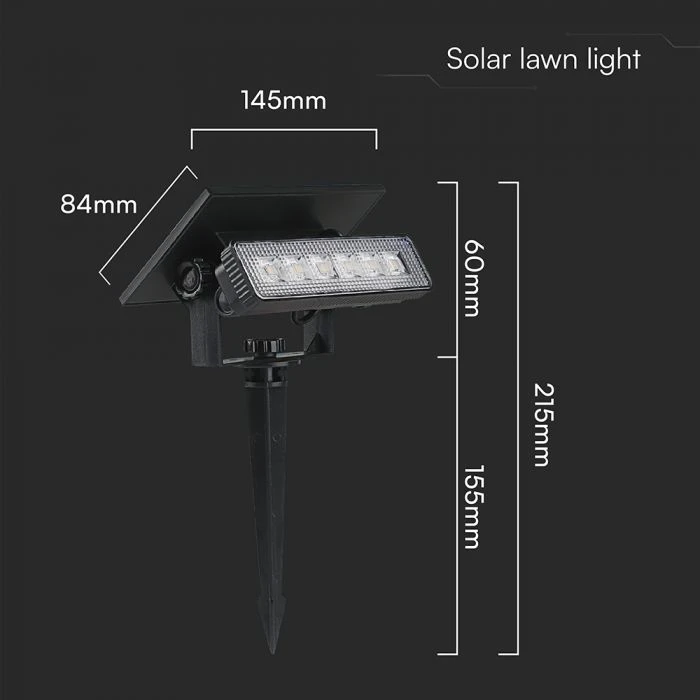 0,9W LED įsmeigiamas lauko šviestuvas, juodas, 3000K, IP65, su saulės baterija