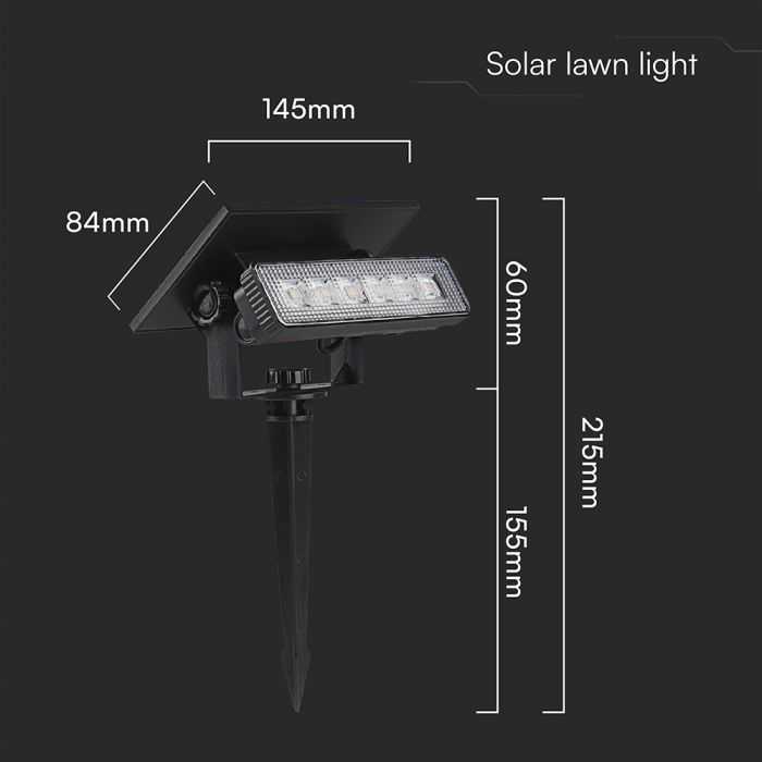 0,9W LED įsmeigiamas lauko šviestuvas, juodas, 3000K, IP65, su saulės baterija